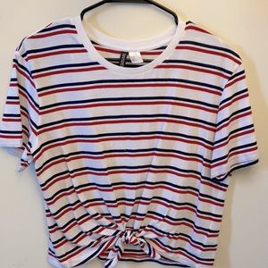 Divided x H&M Short Sleeve Striped Tee with Front Knot